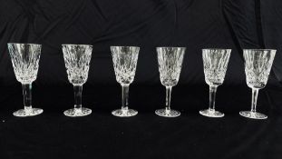 A SET OF SIX WATERFORD CRYSTAL "LISMORE" LIQUEUR GLASSES.