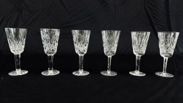 A SET OF SIX WATERFORD CRYSTAL "LISMORE" LIQUEUR GLASSES.