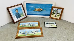 A GROUP OF 6 FRAMED ORIGINAL ARTWORKS BEARING SIGNATAURE M.