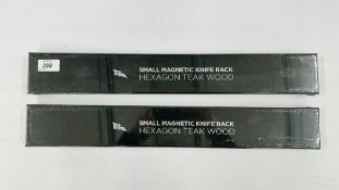 2 X AS NEW BOXED EDGE OF BELGRAVIA SMALL MAGNETIC KNIFE RACK HEXAGON TEAK WOOD