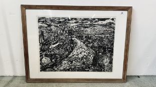 A FRAMED NEWCASTLE AND THE RIVER TYNE ETCHING AND AQUATINT BEARING PENCIL SIGNATURE JOY GIRVIN 1983