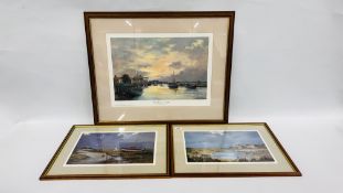 THREE FRAMED SHIRLEY CARNT PRINTS TO INCLUDE LIMITED EDITION "WELLS HARBOUR NORFOLK" 163/800 34 X