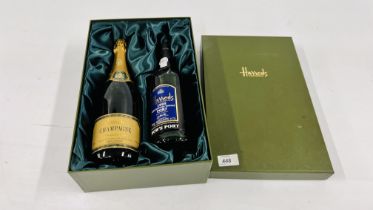 A HARRODS PRESENTATION BOX CONTAINING A BOTTLE OF 750ML PREMIER CHAMPAGNE AND HARROD'S 1995 LATE