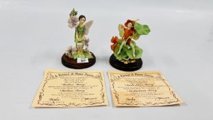 TWO BORDER FINE ARTS FAIRY FIGURES "NASTURTIUM FAIRY" AND "MALLOW FAIRY" BOTH WITH WOODEN STANDS