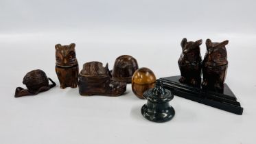 A GROUP OF 7 ASSORTED VINTAGE INKWELLS TO INCLUDE BLACK FOREST STYLE EXAMPLES.