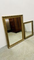TWO GILT FRAMED MIRRORS THE LARGER WITH BEVEL PLATE, 86 X 61CM AND 60 X 50CM.