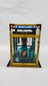 A VINTAGE MECCANO MECHANICAL CLOCK IN CASE - COLLECTORS ITEM ONLY.