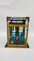 A VINTAGE MECCANO MECHANICAL CLOCK IN CASE - COLLECTORS ITEM ONLY.