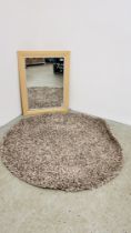 A MODERN NATURAL MIX DESIGN "SLUMBER" 133 X 133CM CIRCLE DUNELM RUG ALONG WITH MODERN FRAMED WALL