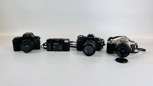 FOUR VARIOUS CAMERAS TO INCLUDE CANON EOS 850, CANON EOS 1000F, CANON EOS 300N AND OLYMPUS TRIP.