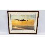 A FRAMED AND MOUNTED LIMITED EDITION 'FENLAND LANCASTER' BY E.A. MLLS PRINT 256/500 - 59CM X 39CM.