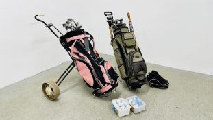 2 X GOLF TROLLIES AND CONTENTS TO INCLUDE KING COBRA, GRAND SLAM, DUNLOP ETC. + BALLS.