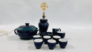 SIX DENBY CUPS AND SAUCERS ALONG WITH DENBY MILK JUG AND SUGAR BOWL MATCHING TREEN AND A DENBY