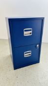 MODERN BLUE FINISH 2 DRAWER FILING CABINET, W 41CM X D 40CM X H 68CM.