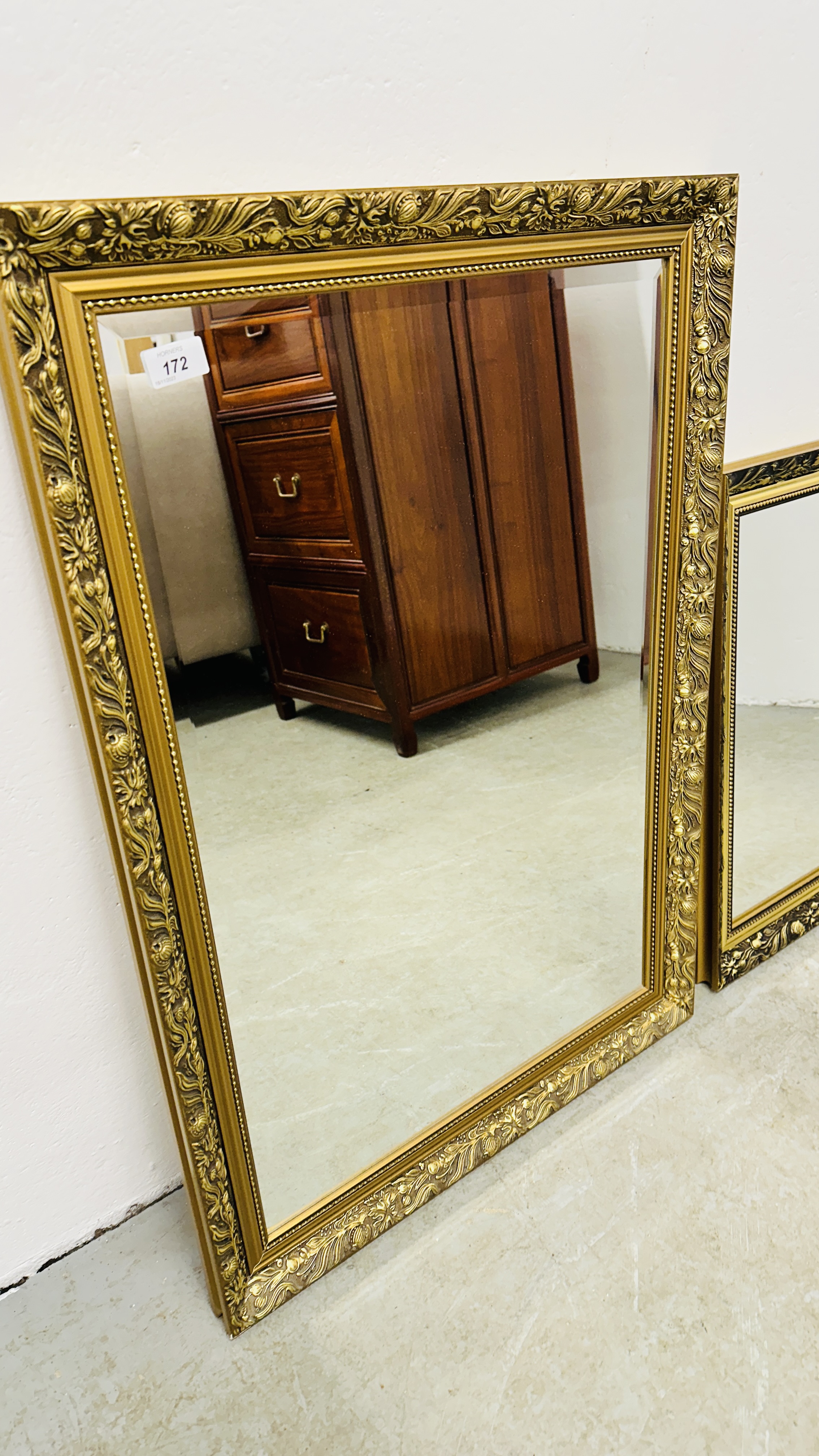 TWO GILT FRAMED MIRRORS THE LARGER WITH BEVEL PLATE, 86 X 61CM AND 60 X 50CM. - Image 2 of 3