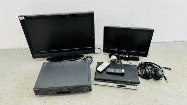 A TECHNIKA 26 INCH TV MODEL LCD26-209V, TECHNIKA LCD19-919 TV, SONY HEADPHONES, PHILIPS DVD PLAYER,