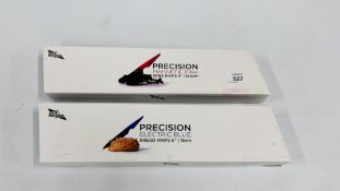 2 X EDGE OF BELGRAVIA PRECISION KNIVES INCLUDING BREAD AND DEBA - NO POSTAGE OR PACKING.