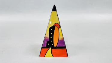 A LORNA BAILEY "MANHATTAN" H 14CM PYRAMID SUGAR SIFTER BEARING SIGNATURE.