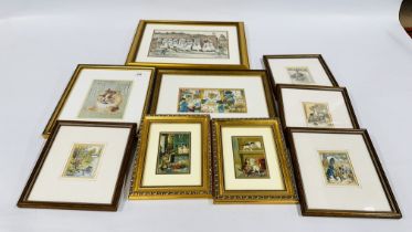A GROUP OF 9 FRAMED CAT PRINTS TO INCLUDE 6 REPRODUCTION LOUIS WAIN EXAMPLES ETC.