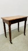 A VICTORIAN MAHOGANY TWO DRAWER SIDE TABLE, W 80CM X D 46CM X H 75CM.