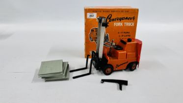 A BOXED VINTAGE VICTORY INDUSTRIES CONVEYANCERS FORK LIFT.