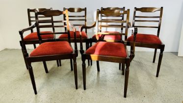 A SET OF 6 REPRODUCTION MAHOGANY DINING CHAIRS COMPRISING OF 2 CARVERS - TRADE ONLY.