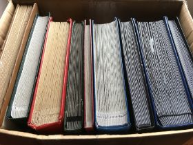 STAMPS: BOX ALL WORLD IN NINE WELL FILLED STOCKBOOKS, CANADA, MINT SPAIN, AUSTRALIA ETC.