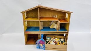 A VINTAGE SWEDISH "LUNDBY" OPEN FRONT DOLLS HOUSE AND A QUANTITY OF FURNITURE.