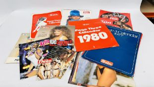 A COLLECTION OF 1980'S AND 90'S PAGE THREE CALENDARS ALONG WITH A 2003 KYLIE 2003 CALENDAR,