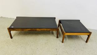 RETRO MID CENTURY RECTANGULAR COFFEE TABLE 117 X 61CM PLUS MATCHING LAMP TABLE 61 X 61CM.