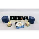 4 BOXED ROYAL DOULTON MINIATURE LADIES, 2 X OLD TURPIN WARE BOXED STANDS AND AYNSLEY DISH BOXED.