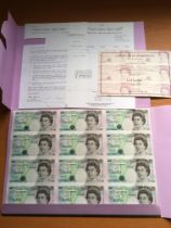 BANKNOTES: 1997 KENTFIELD £5 UNCUT SHEET OF TWELVE WITH HK97 PREFIX,