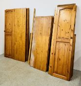 A HONEY PINE TWO DOOR WARDROBE AND A HONEY PINE TRIPLE WARDROBE (DISASSEMBLED).