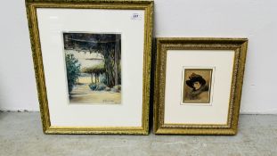 A FRAMED WATERCOLOUR "BEACH PATH AND PIER" BEARING SIGNATURE R.