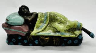 AN EROTIC COLD PAINTED BRONZE STUDY STAMPED "NAMGREB" BERGMAN L 9.5CM X H 3.5CM X W 5CM.