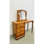 A GOOD QUALITY HONEY PINE 3 DRAWER DRESSING TABLE W 100CM X D 39CM X H 69CM COMPLETE WITH VANITY