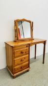 A GOOD QUALITY HONEY PINE 3 DRAWER DRESSING TABLE W 100CM X D 39CM X H 69CM COMPLETE WITH VANITY