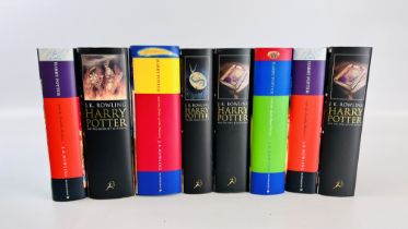 A GROUP OF EIGHT HARRY POTTER BOOKS ALL FIRST EDITIONS TO INCLUDE DEATHLY HALLOWS,