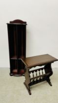 A GOOD QUALITY REPRODUCTION MAHOGANY FINISH CD MEDIA STORAGE UNIT AND MAHOGANY OCCASIONAL TABLE /