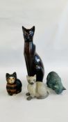 COLLECTION CAT ORNAMENTS, THE LARGEST SCULPTED EXAMPLE HEIGHT 53CM.