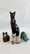 COLLECTION CAT ORNAMENTS, THE LARGEST SCULPTED EXAMPLE HEIGHT 53CM.