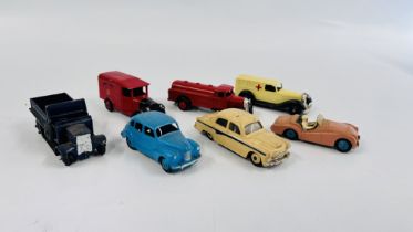 SEVEN DINKY VINTAGE CARS AND LORRIES.