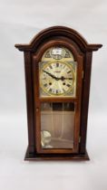 A TEMPUS FUGIT HIGHLAND WALL CLOCK IN MAHOGANY FINISH - CASE COMPLETE WITH KEY,