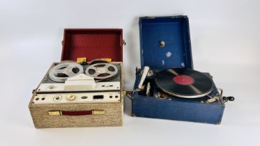 A VINTAGE RG.D REEL TO REEL AND A FURTHER VINTAGE RECORD PLAYER - COLLECTORS ITEM ONLY.