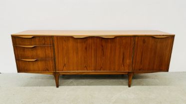 A MID CENTURY TEAK FINISH SIDEBOARD WITH ORIGINAL LABEL "A.H. MCINTOSH & CO.