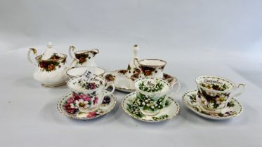 SEVEN PIECES OF ROYAL ALBERT OLD COUNTRY ROSES TO INCLUDE A BREAKFAST SET AND BELL ALONG WITH THREE