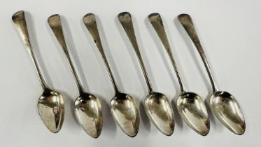 A SET OF 6 ANTIQUE SILVER SPOONS STAMPED I.P.