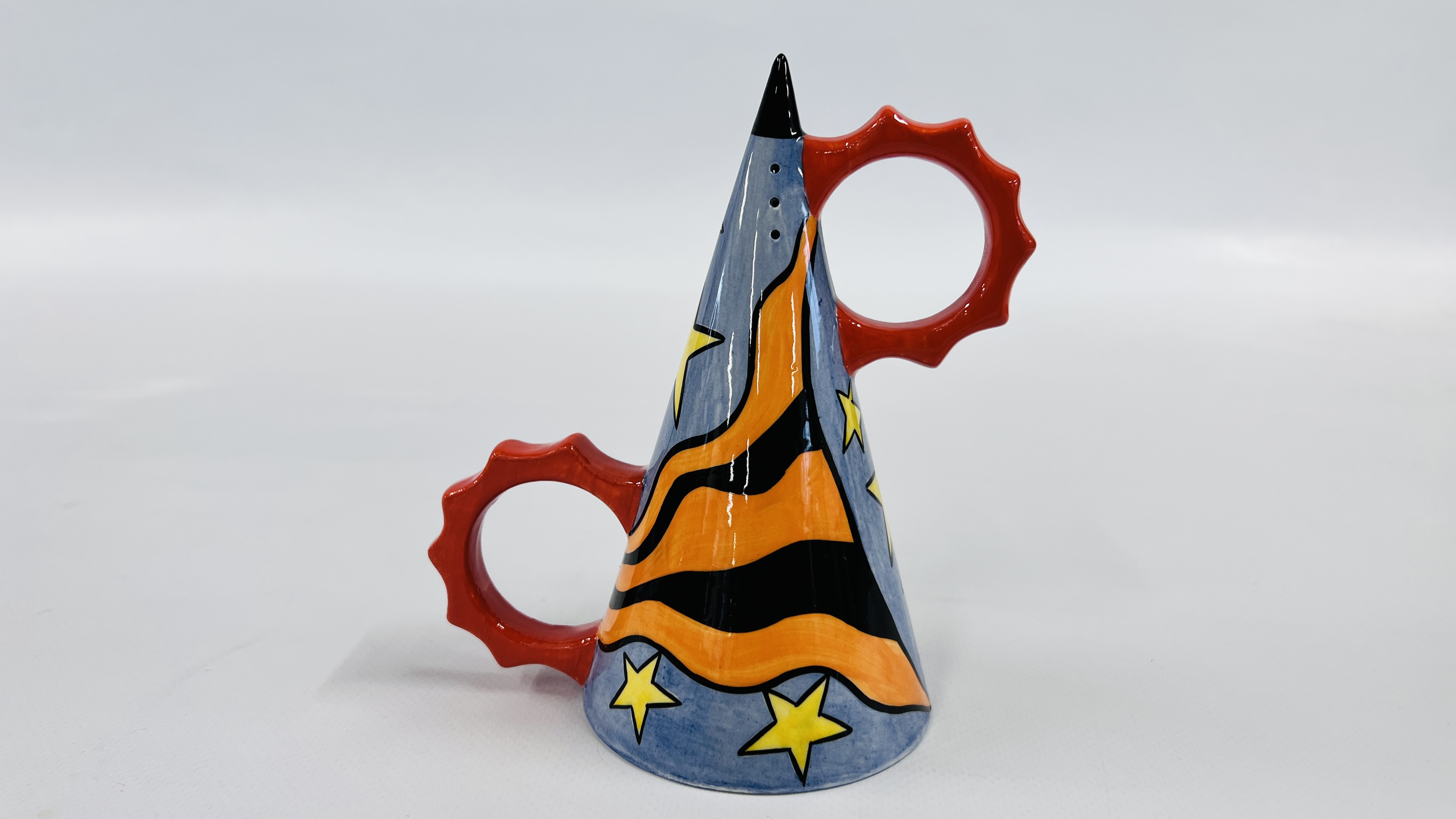 A LORNA BAILEY SUGAR SIFTER "NIGHT SKY" LIMITED EDITION 205/250 BEARING SIGNATURE H 14.5CM.