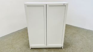 A MODERN WHITE FINISH TWO DOOR CABINET - W 80 X D 30 X H 107CM.