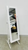 A MODERN FULL HEIGHT DRESSING MIRROR WITH JEWELLERY CABINET HIDDEN BEHIND MIRRORED DOOR (WITH KEYS).
